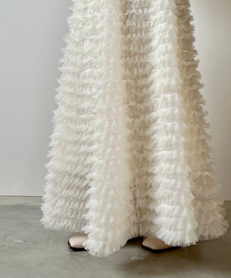 airy frill volume tulle skirt(white)