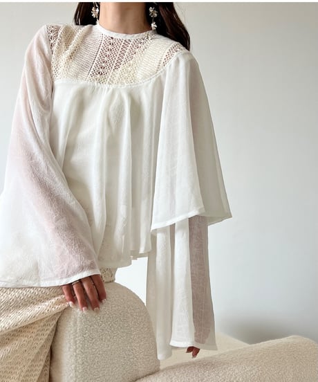 asymmetry flare sheer blouse