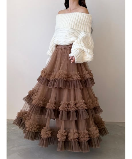 volume tulle gather skirt