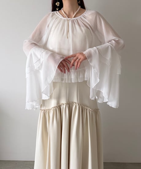 flare sleeve volume sheer blouse