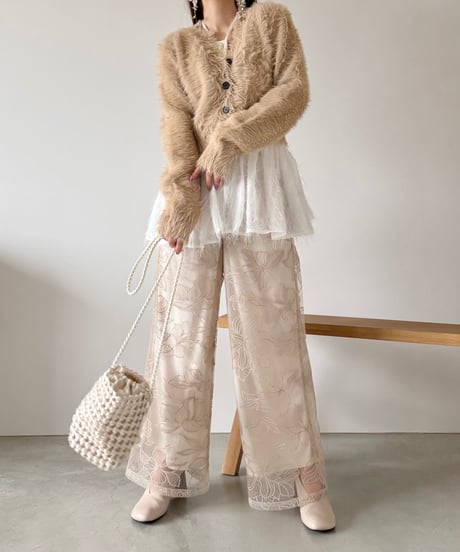 flower lace sheer wide pants