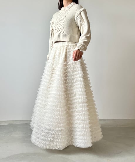 airy frill volume tulle skirt(white)