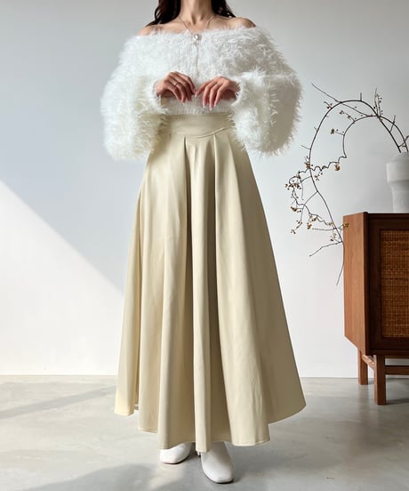 flare leather skirt(ivory / brown)