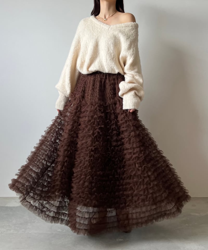 airy frill volume tulle skirt(brown) | AÉRMA bo