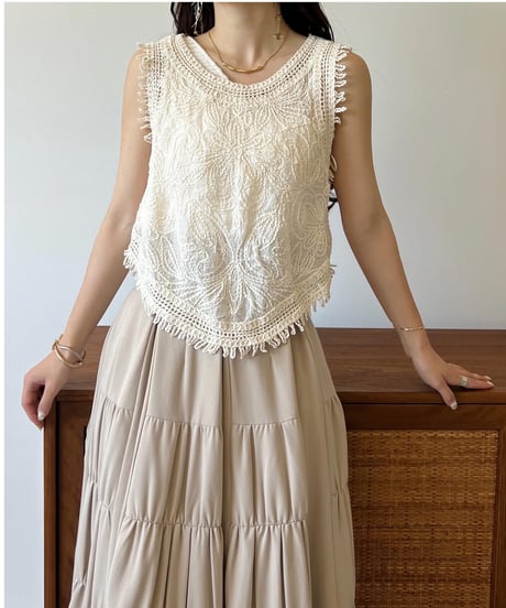 fringe embroidery lace vest