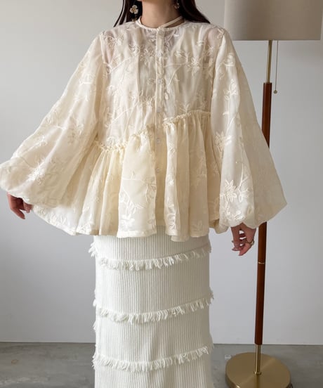2way embroidery sheer volume blouse