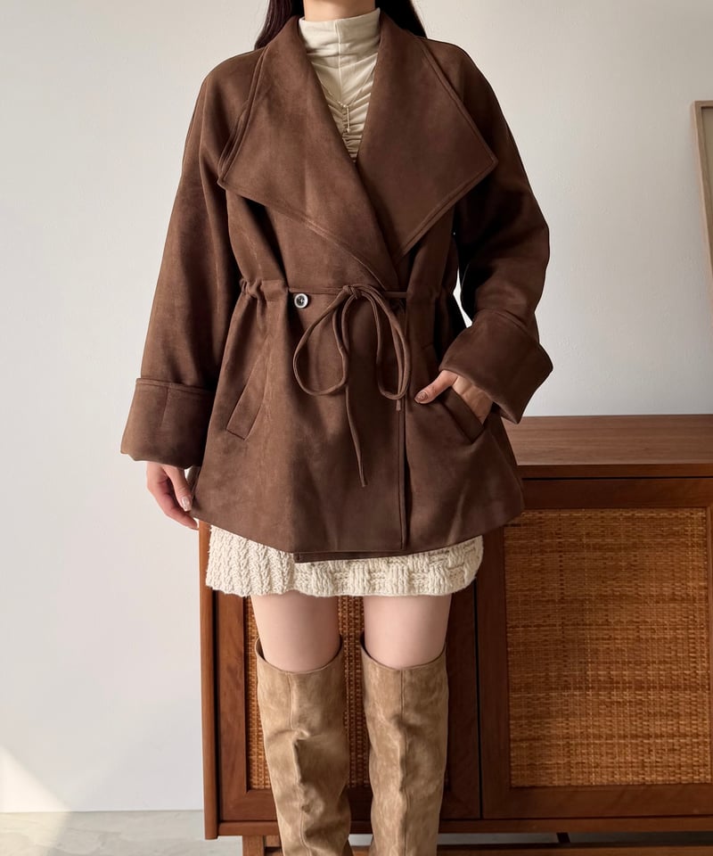 suede big collar short coat | AÉRMA boutique