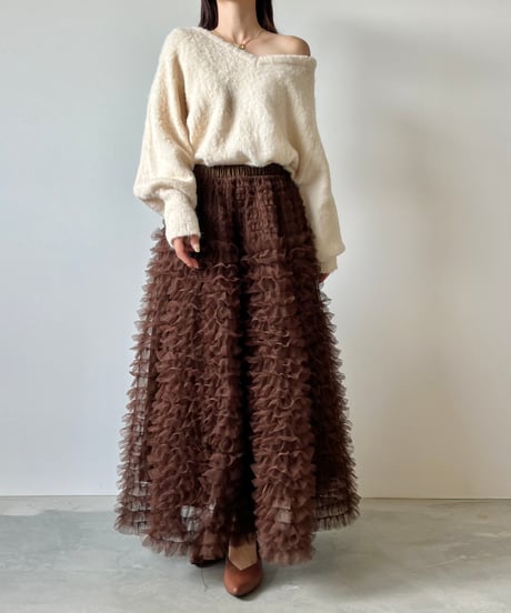 airy frill volume tulle skirt(brown)