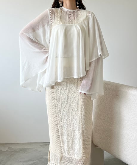 asymmetry flare sheer blouse
