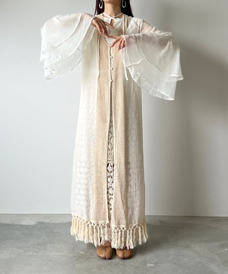 sheer fringe long vest