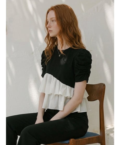 asymmetry frill tiered tops(2色)