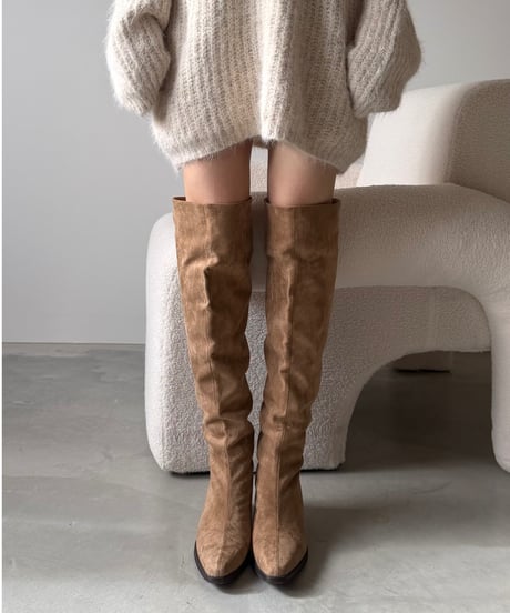 suede middle heel long boots