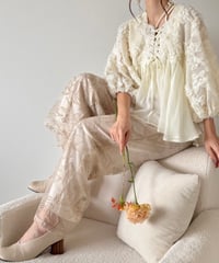 flower lace sheer wide pants