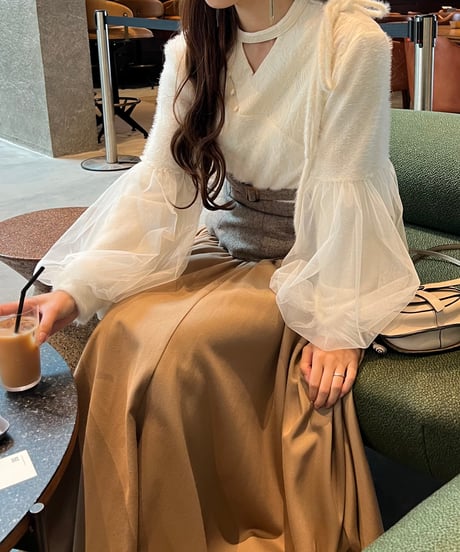 tulle sleeve asymmetry tops