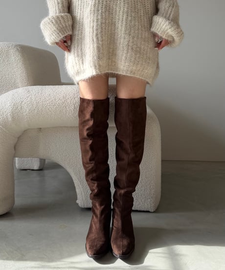 suede middle heel long boots
