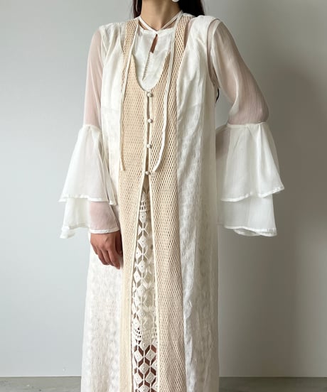sheer fringe long vest