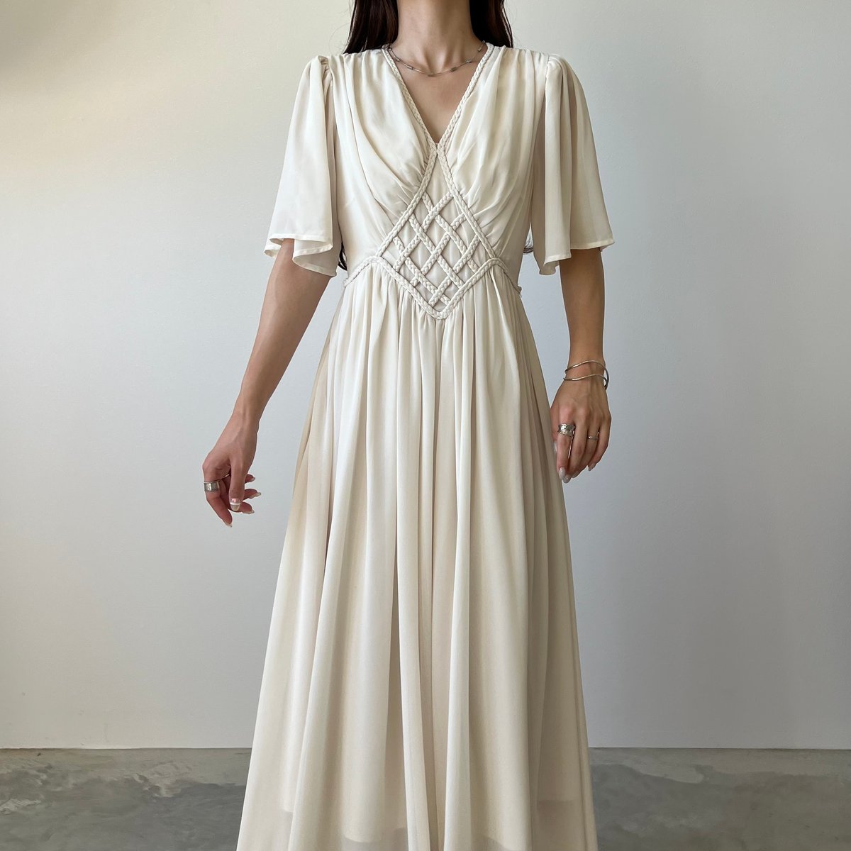 ワンピース 2点セット ベロア風 フレア ミディ 切替 エレガント Braided Detail Flare Onepiece | AÉRMA boutique