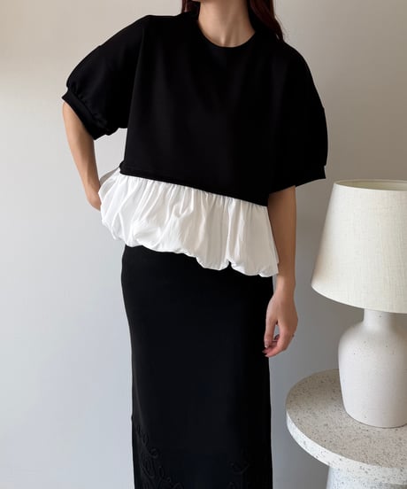 lace collar peplum balloon short tops