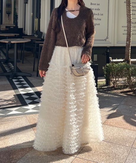 airy frill volume tulle skirt(white)