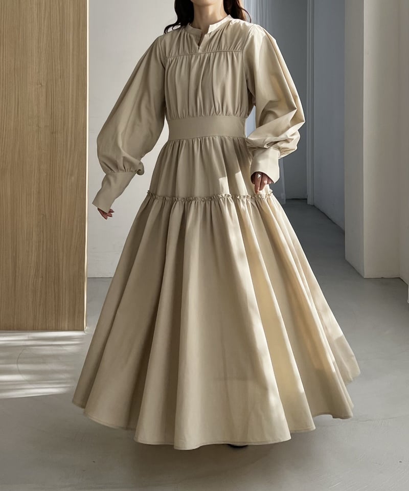 tiered gather design volume dress（brown） | AÉRM