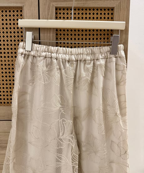 flower lace sheer wide pants