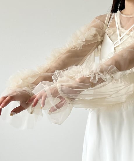 sheer gather volume blouse