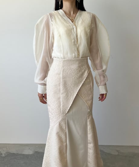 Vneck lantern sleeve sheer blouse