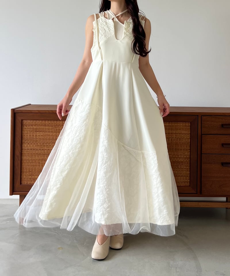 【LENIC&MCCOY】 Dot chiffon flare long one-piece / 追跡付 tulle layered cutting camionepiece | AÉRMA bout