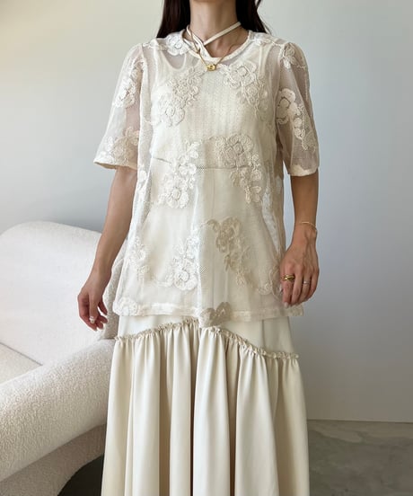 mesh flower embroidery tops
