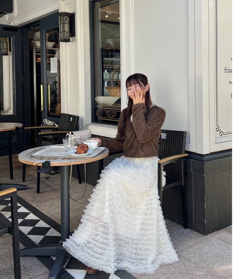 airy frill volume tulle skirt(white)