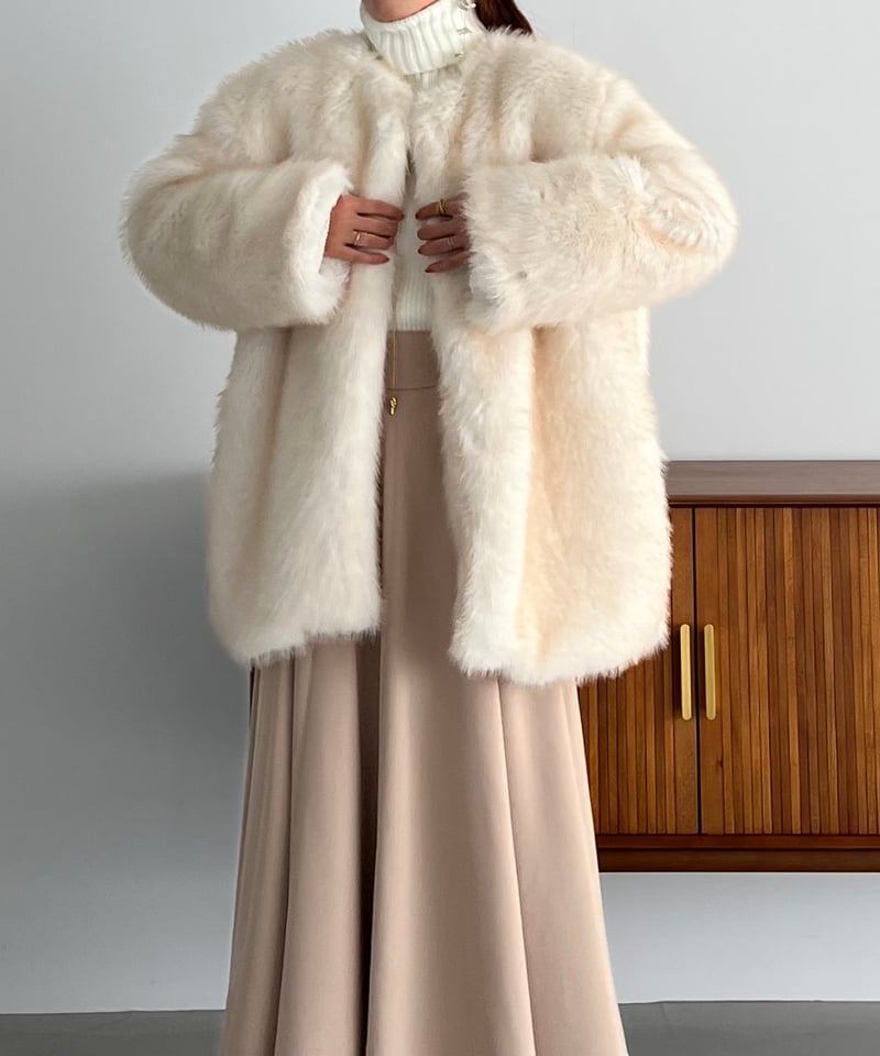 mix fur volume no collar coat | AÉRMA boutique