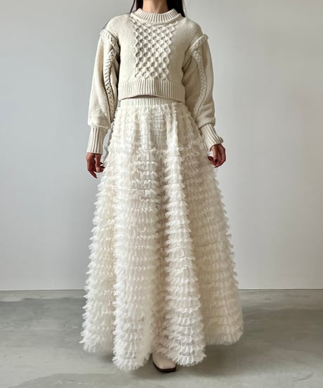 airy frill volume tulle skirt(white)