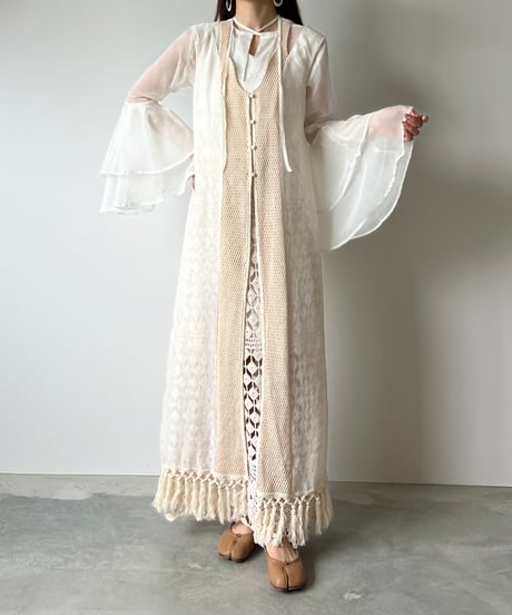 sheer fringe long vest