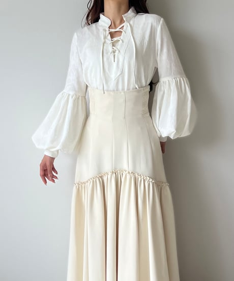 lace up balloon sleeve blouse