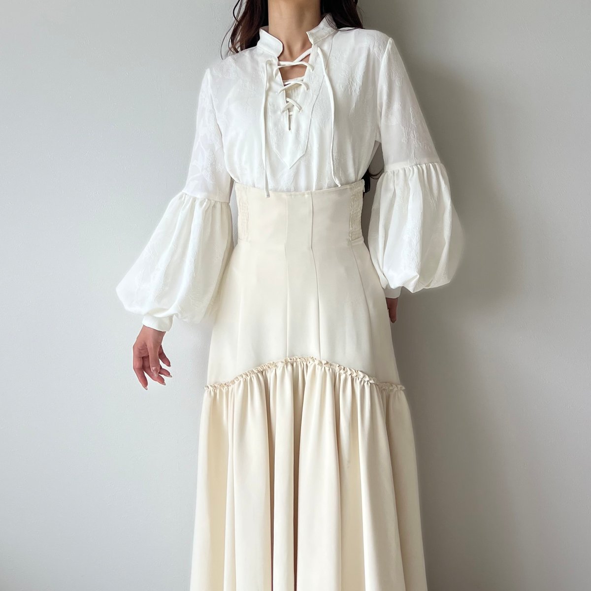 lace up balloon sleeve blouse | AÉRMA boutique