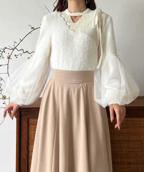 tulle sleeve asymmetry tops