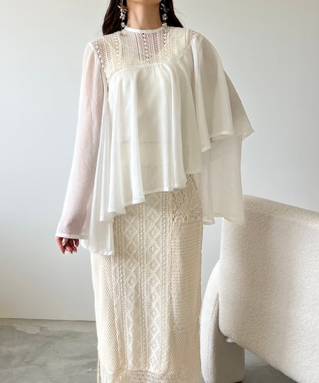 asymmetry flare sheer blouse