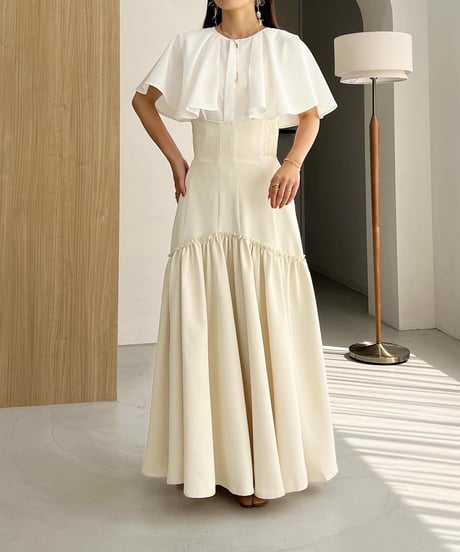 2way mermaid silhouette flare skirt (white)