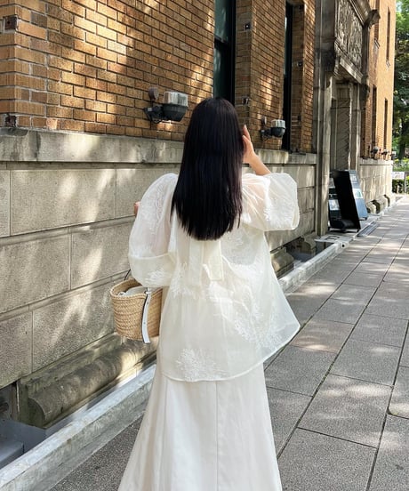 sheer flower embroidery blouse