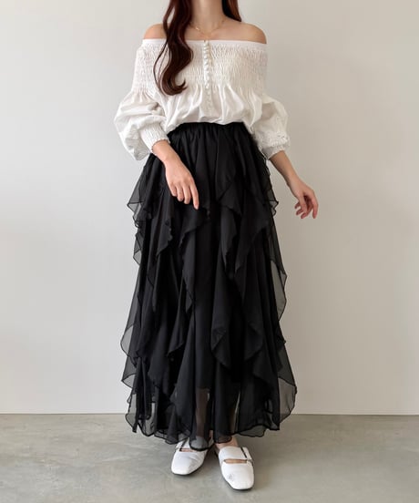 chiffon frill long skirt (3色)