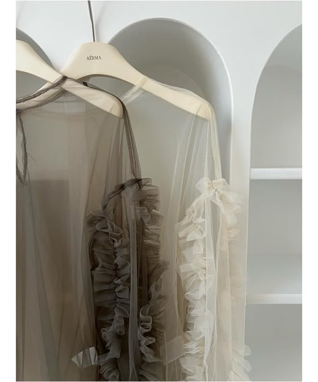 sheer gather volume blouse