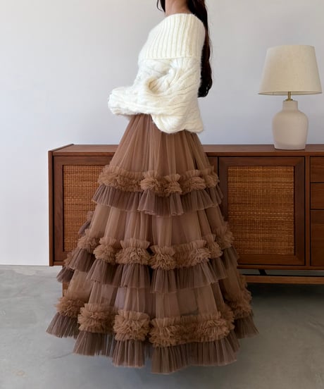 volume tulle gather skirt
