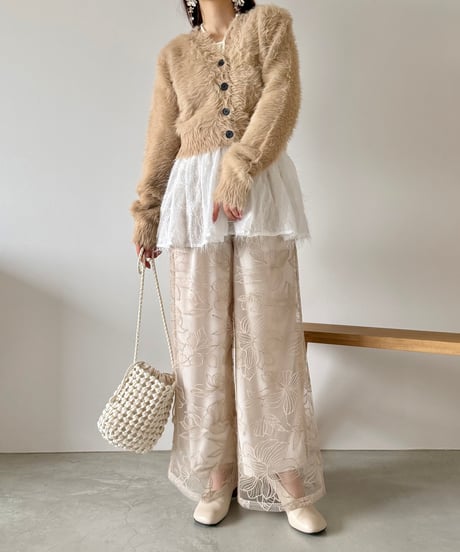 flower lace sheer wide pants