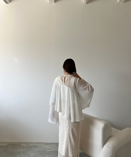 asymmetry flare sheer blouse