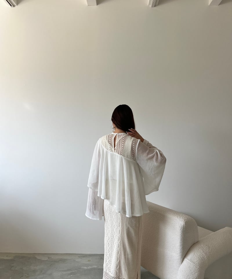 asymmetry flare sheer blouse | AÉRMA boutique