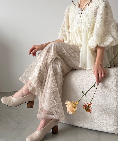 flower lace sheer wide pants