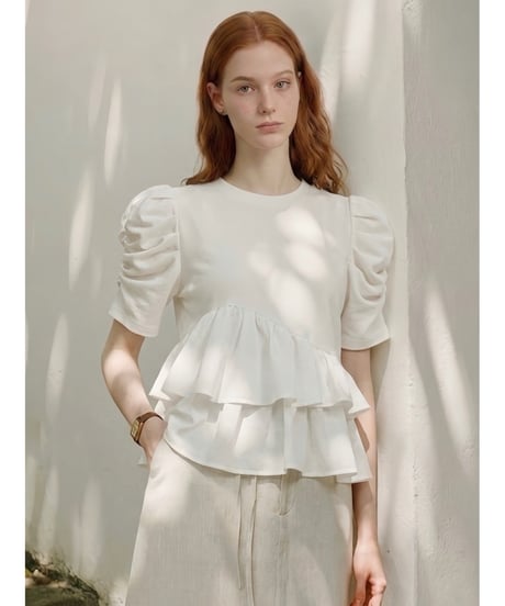asymmetry frill tiered tops(2色)