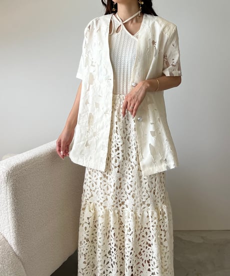 cut jacquard sheer jacket