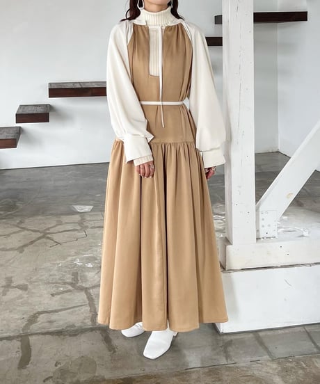 many way tiered design onepiece（white×brown）