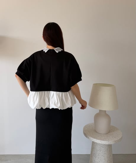lace collar peplum balloon short tops